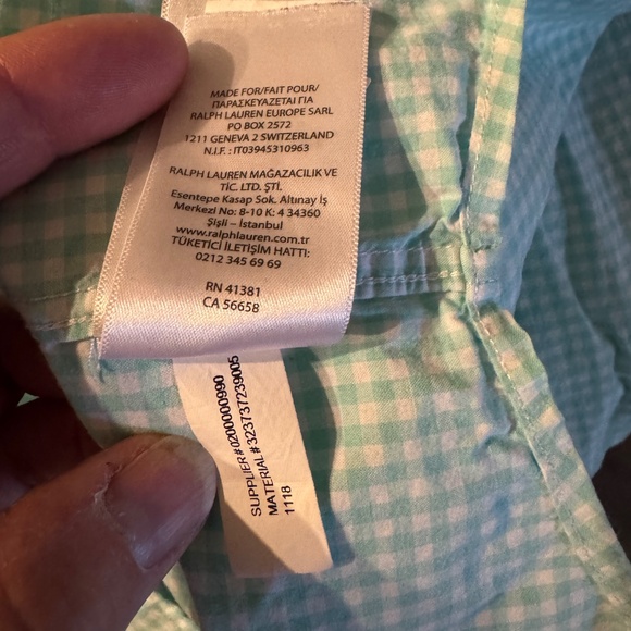 Ralph Lauren Boys Gingham Plaid Button Up Shirt Long Sleeve Peppermint XL(18-20) - Picture 14 of 15